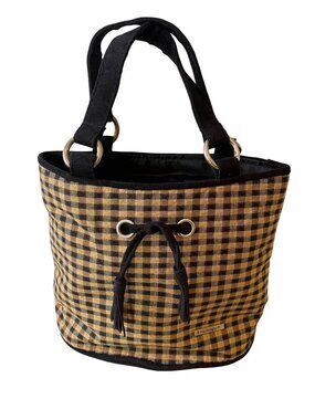 Longaberger Gingham Check Fabric Tote Bag With Black Handles & Interior Pocket